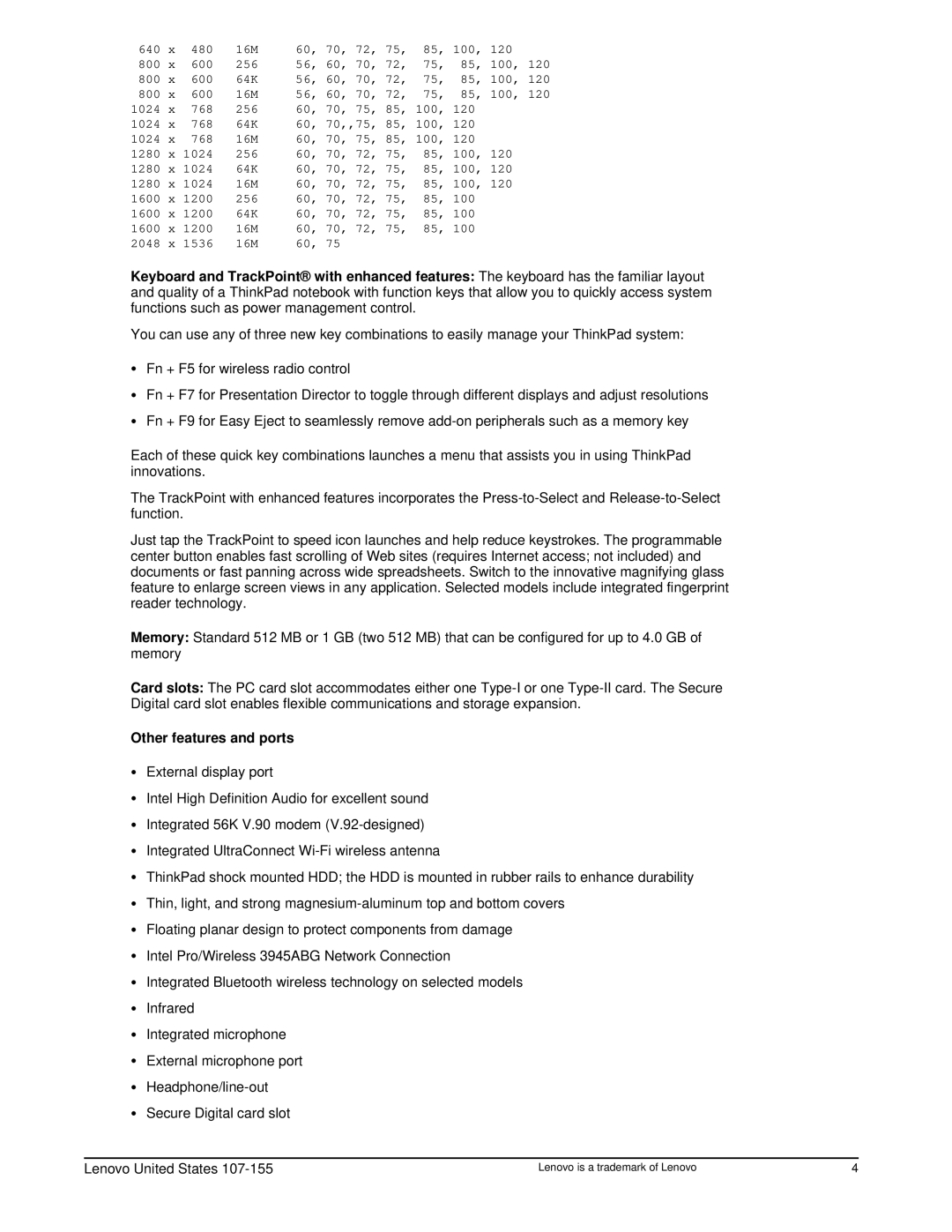 Lenovo X60S user manual Other features and ports 