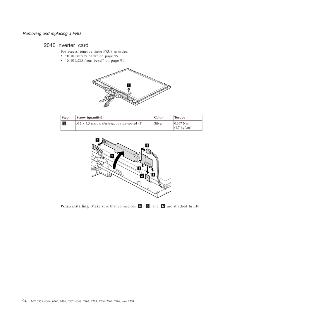 Lenovo X61 Tablet manual Inverter card 