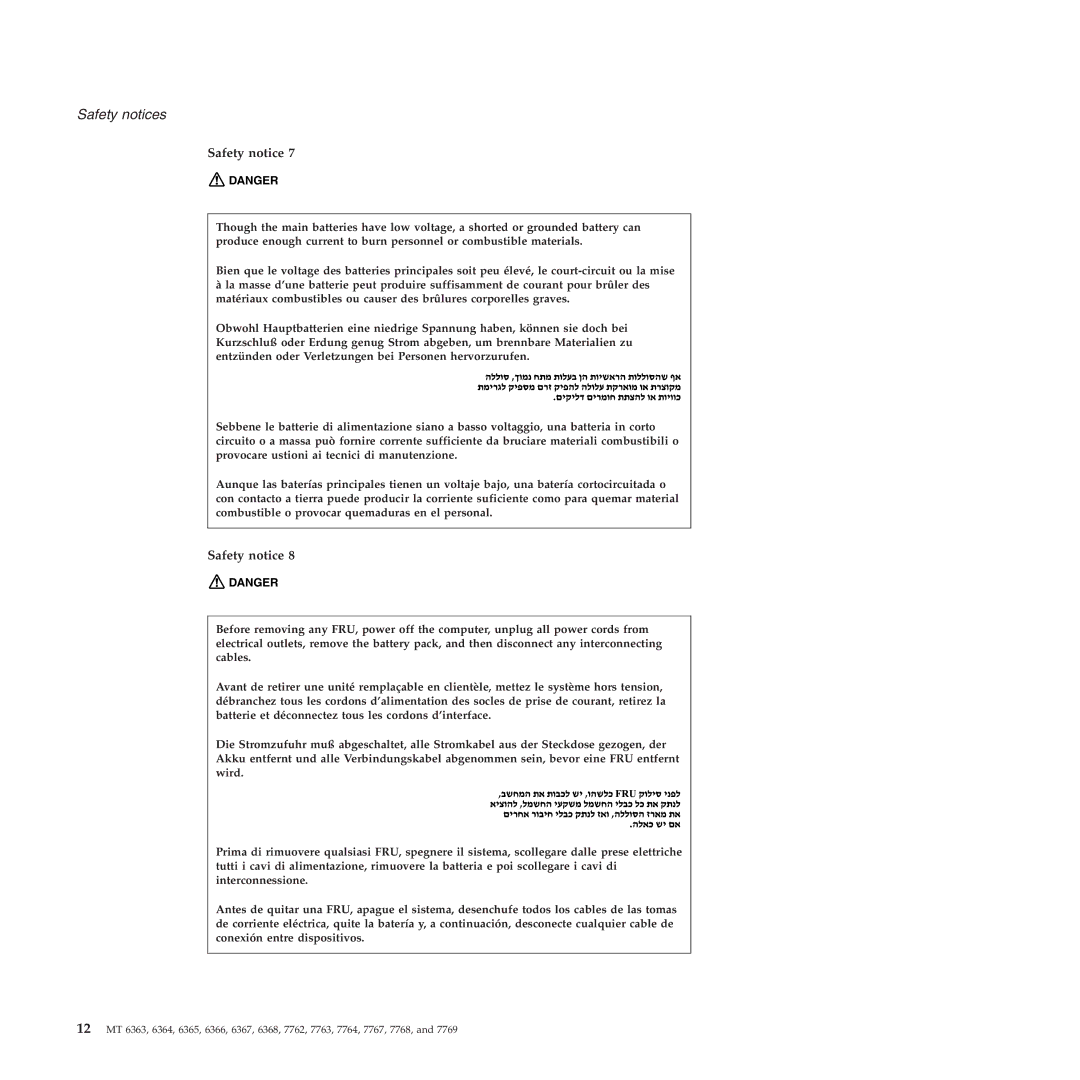 Lenovo X61 Tablet manual Safety notices 