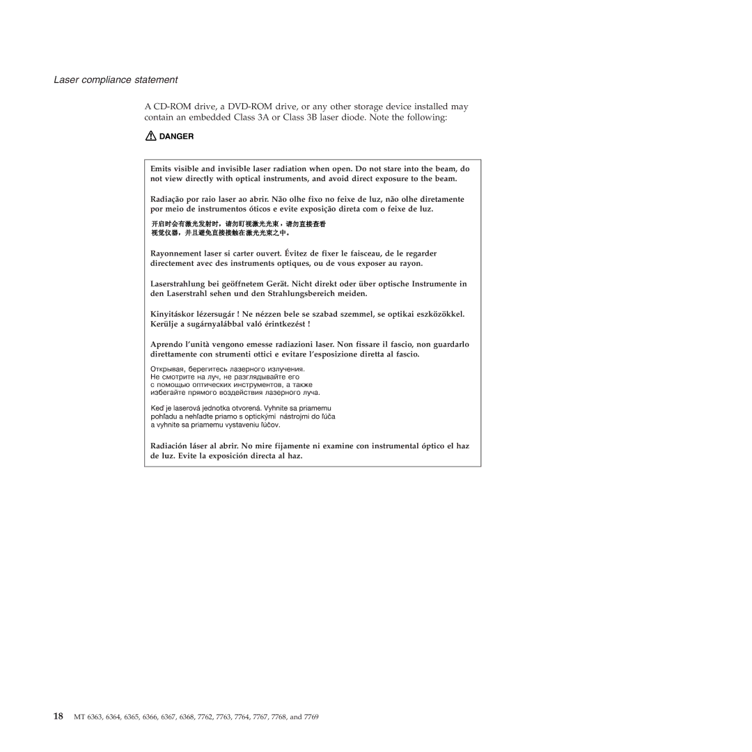 Lenovo X61 Tablet manual Laser compliance statement 