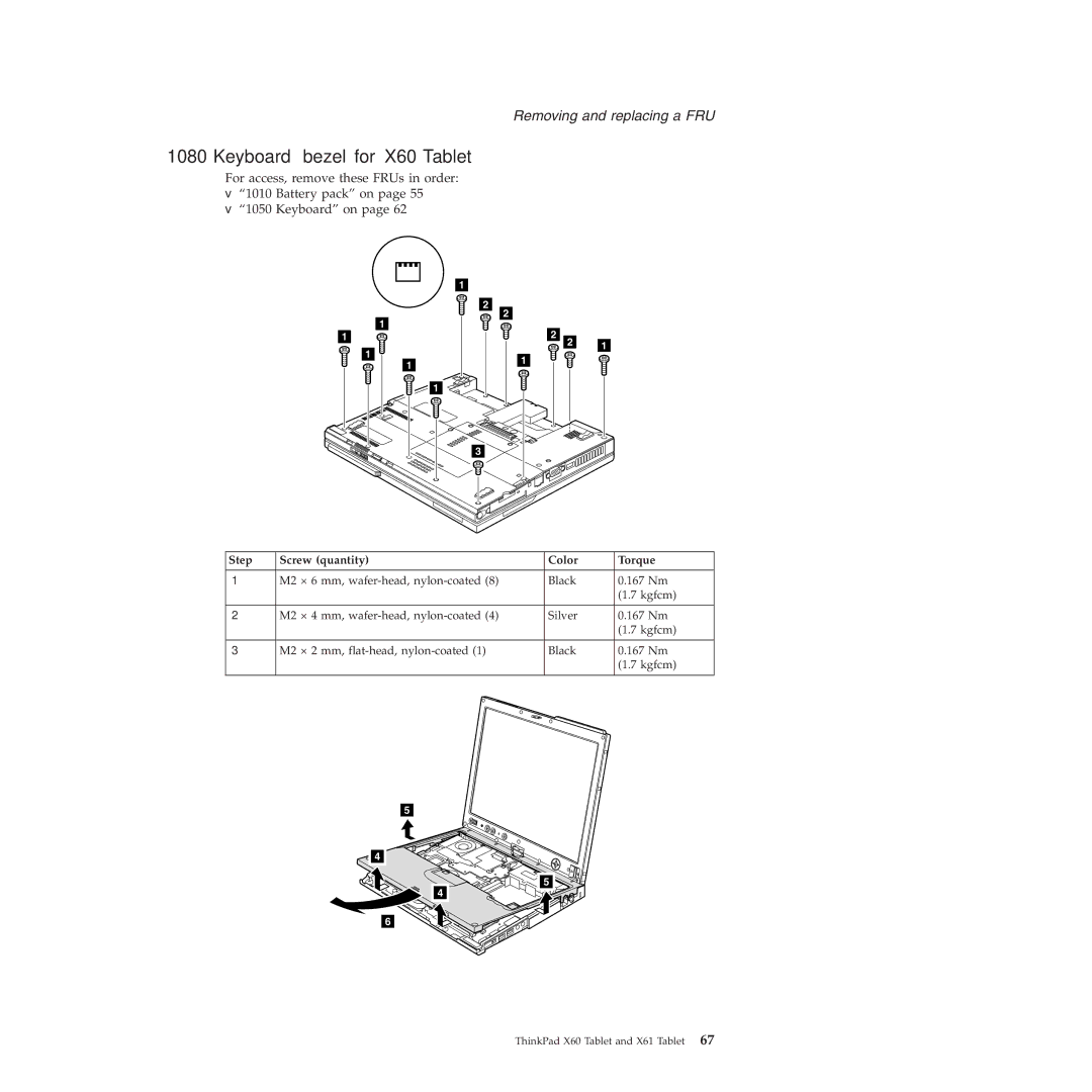 Lenovo X61 Tablet manual Keyboard bezel for X60 Tablet 