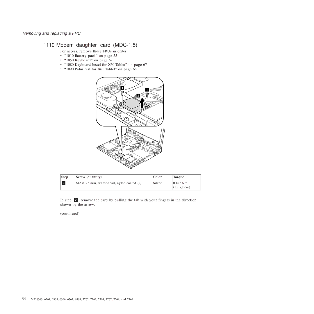 Lenovo X61 Tablet manual Modem daughter card MDC-1.5 