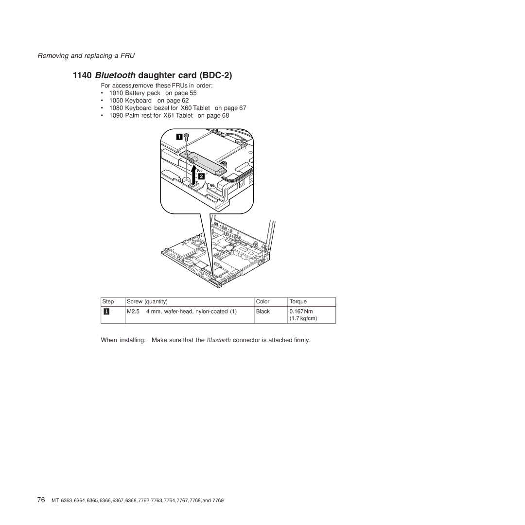 Lenovo X61 Tablet manual Bluetooth daughter card BDC-2 