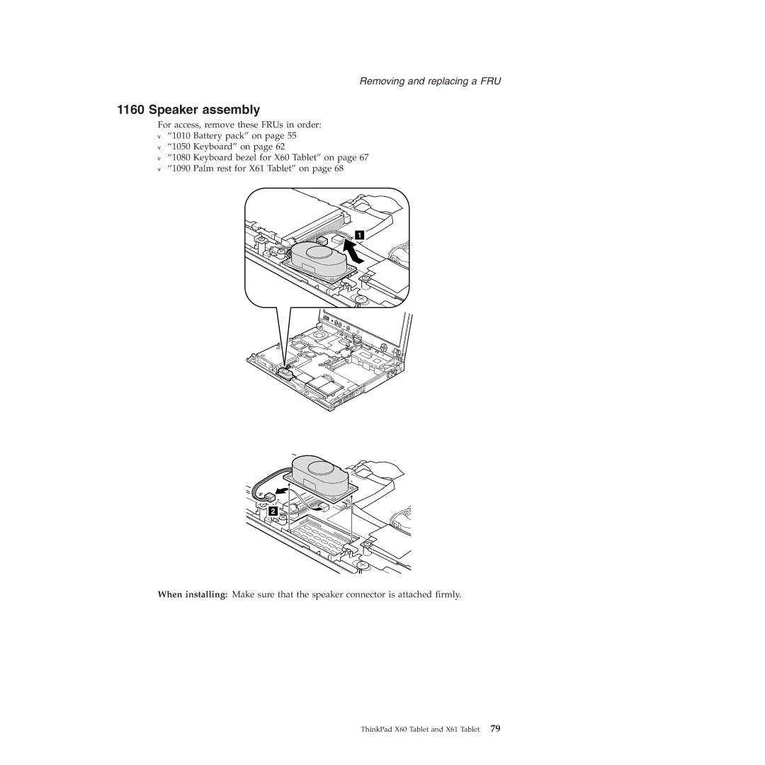 Lenovo X61 Tablet manual Speaker assembly 