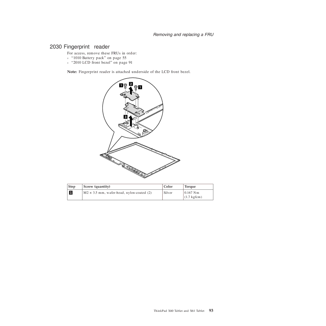 Lenovo X61 Tablet manual Fingerprint reader 