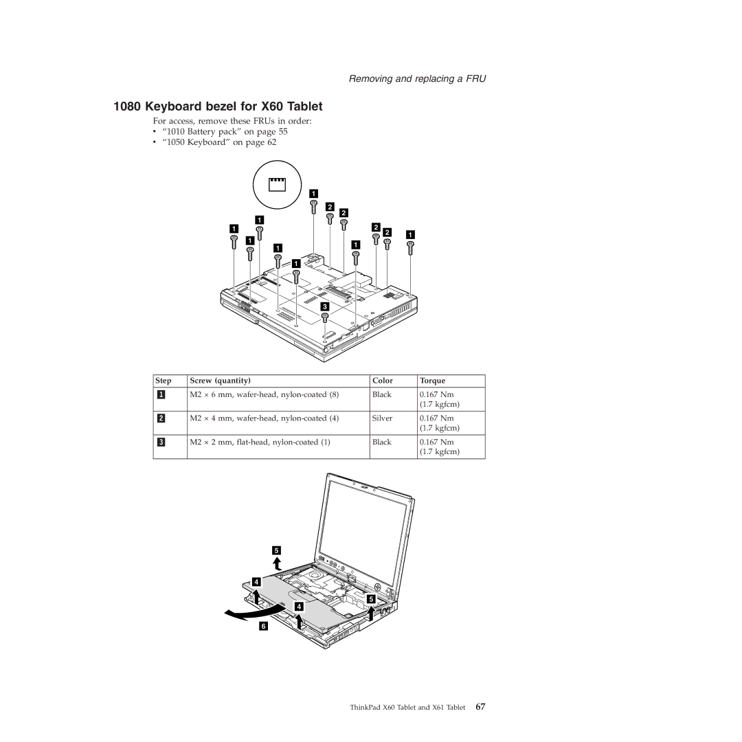 Lenovo X61 manual Keyboard bezel for X60 Tablet 