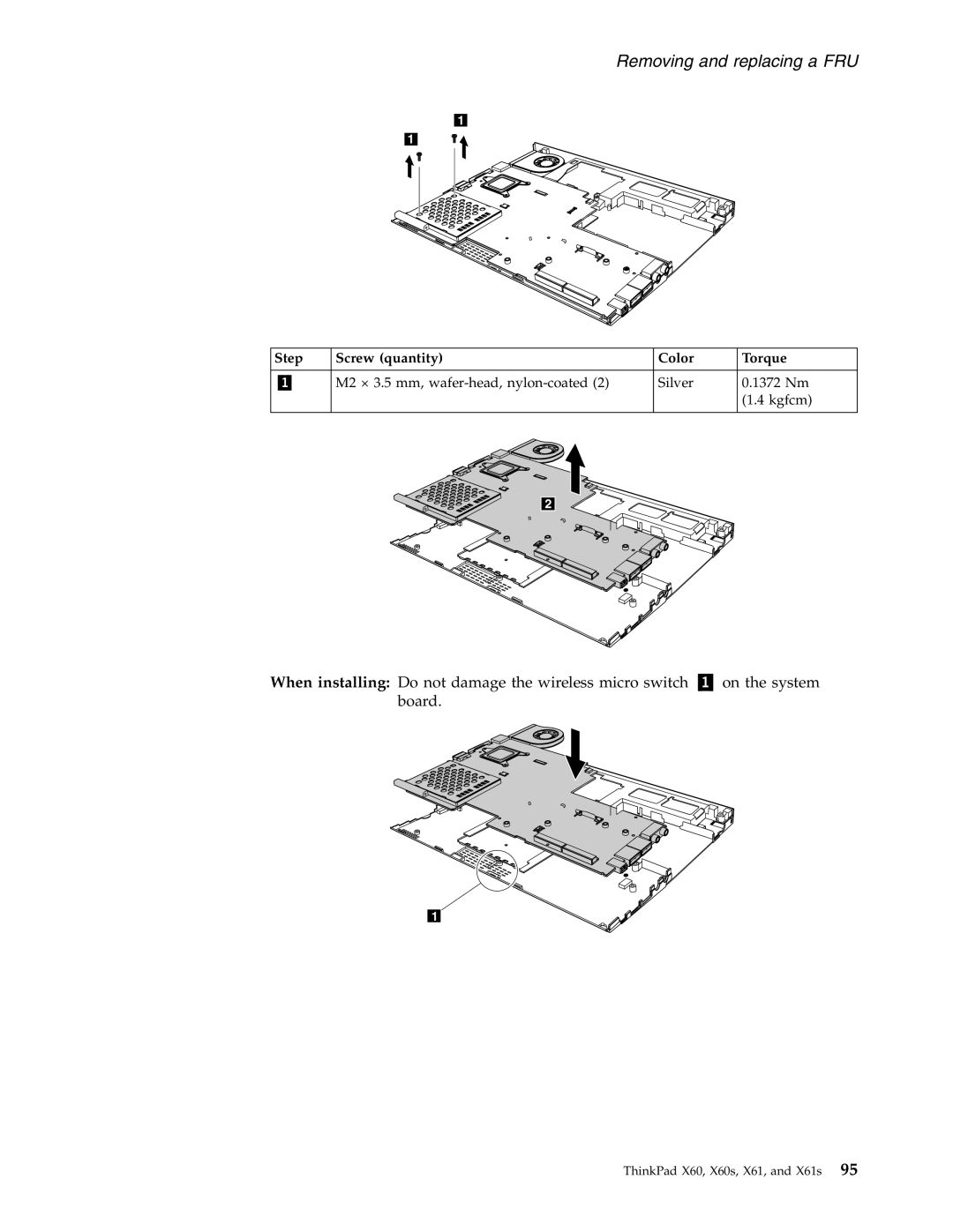 Lenovo X61S manual M2 × 3.5 mm, wafer-head, nylon-coated Silver 1372 Nm Kgfcm 