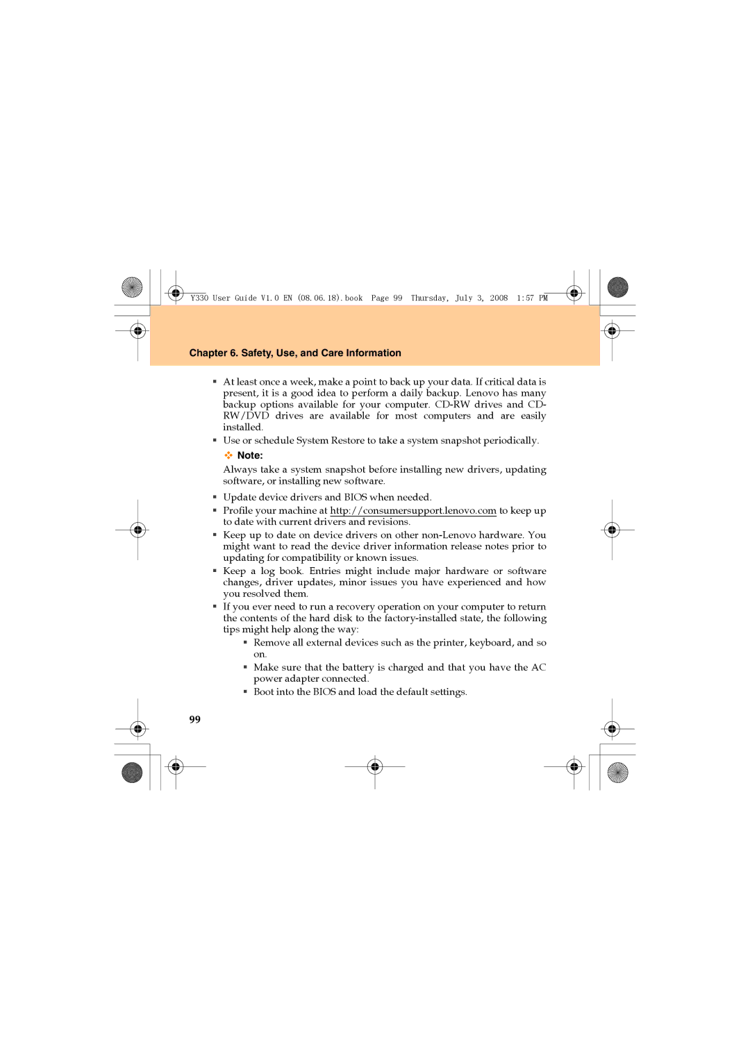 Lenovo Y330 manual Safety, Use, and Care Information 