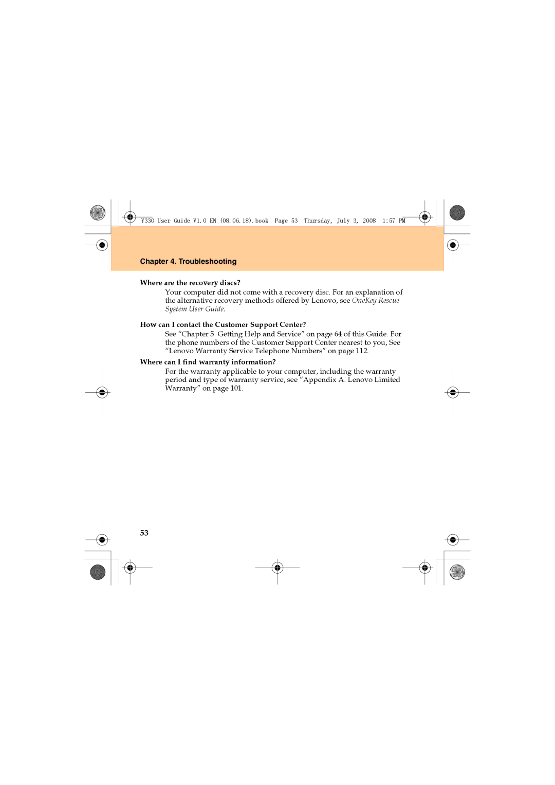 Lenovo Y330 manual Troubleshooting, Where are the recovery discs? 