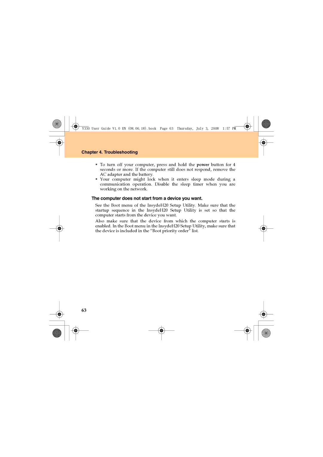 Lenovo Y330 manual Computer does not start from a device you want 