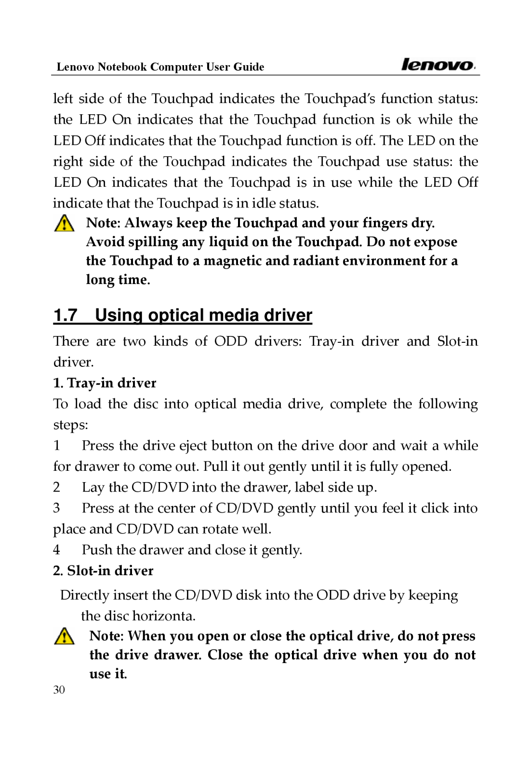 Lenovo Y400 Series, 3000 Series manual Using optical media driver, Tray‐in driver, Slot‐in driver 