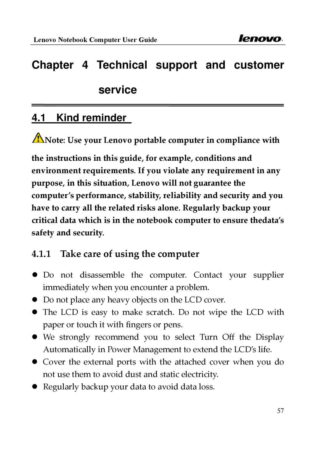 Lenovo 3000 Series, Y400 Series manual Kind reminder, Take care of using the computer 