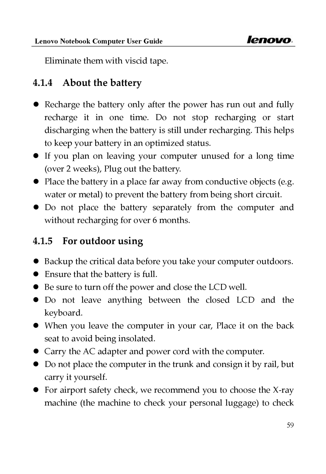 Lenovo 3000 Series, Y400 Series manual About the battery, For outdoor using 