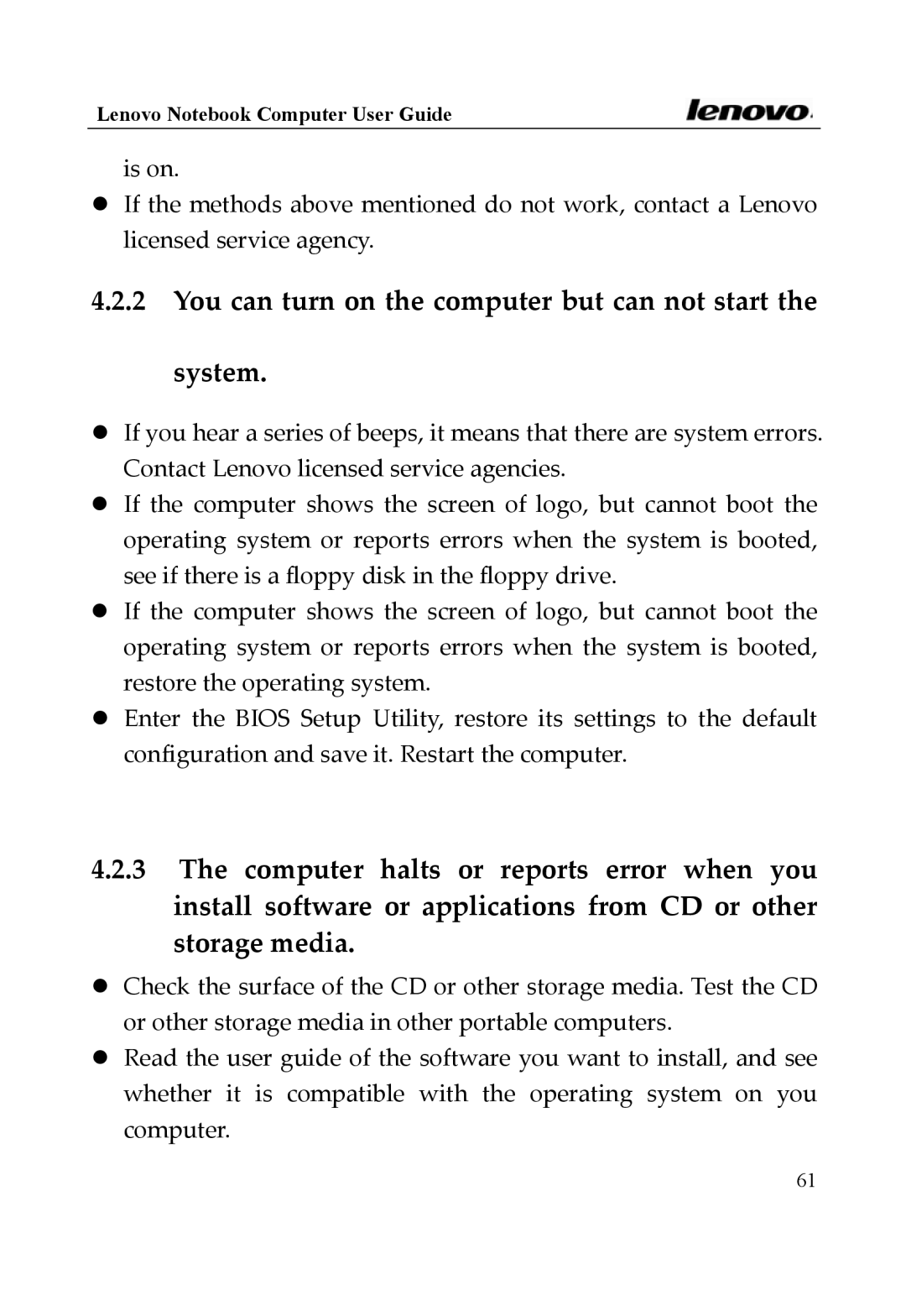 Lenovo 3000 Series, Y400 Series manual You can turn on the computer but can not start System 