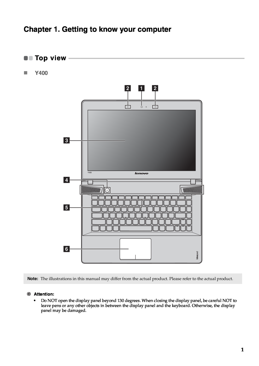 Lenovo Y500 manual Getting to know your computer, b a b, d e f, „ Y400, Top view 