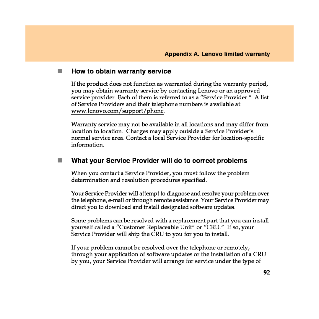 Lenovo Y450 manual „How to obtain warranty service, Appendix A. Lenovo limited warranty 