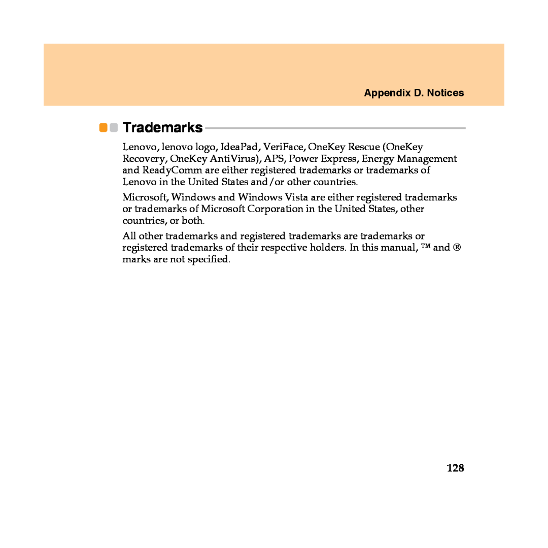 Lenovo Y450 manual Appendix D. Notices, Trademarks 
