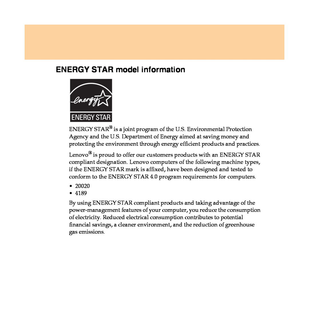 Lenovo Y450 manual ENERGY STAR model information 