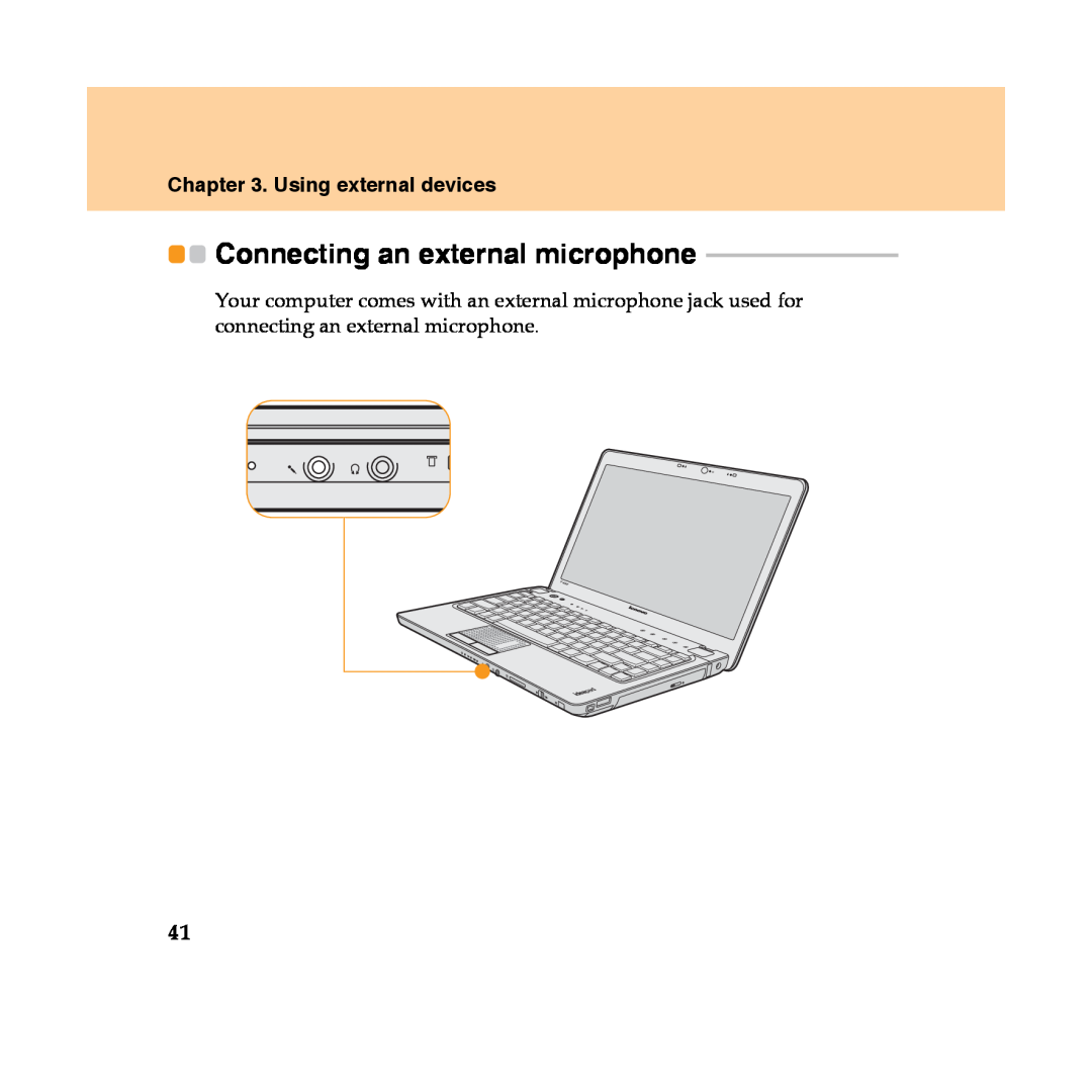 Lenovo Y450 manual Connecting an external microphone, Using external devices 