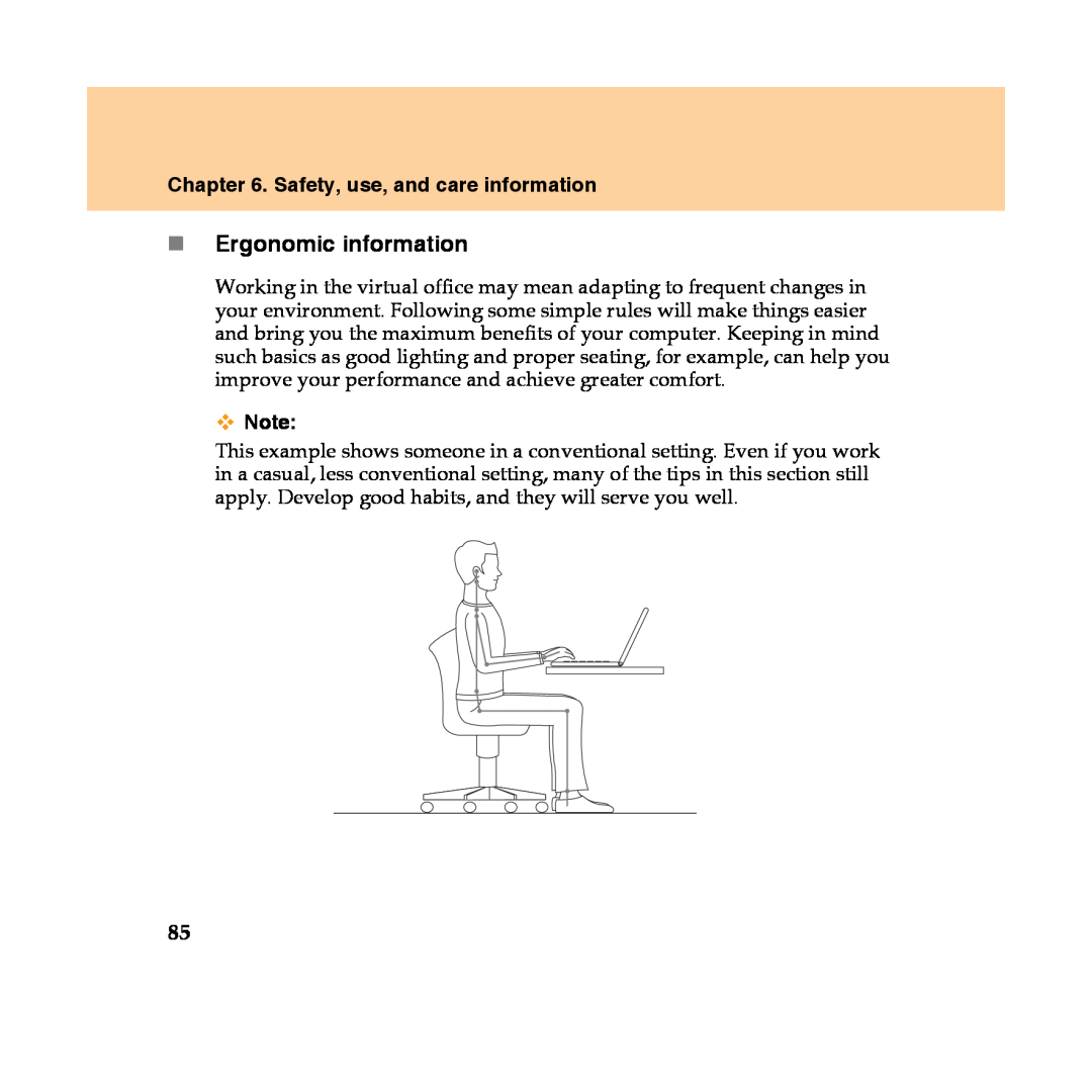 Lenovo Y450 manual „Ergonomic information, Safety, use, and care information 
