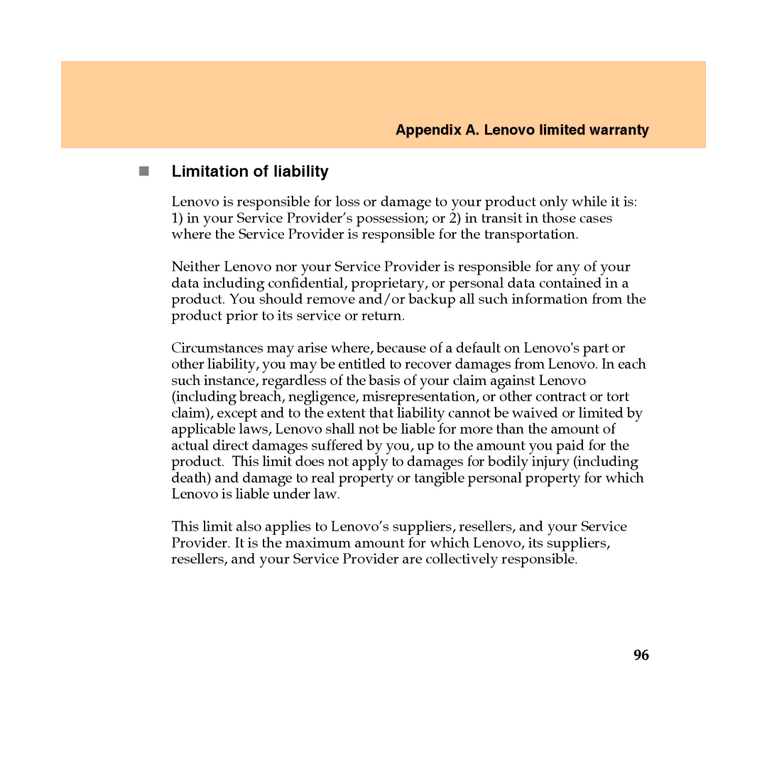 Lenovo Y450 manual „ Limitation of liability 