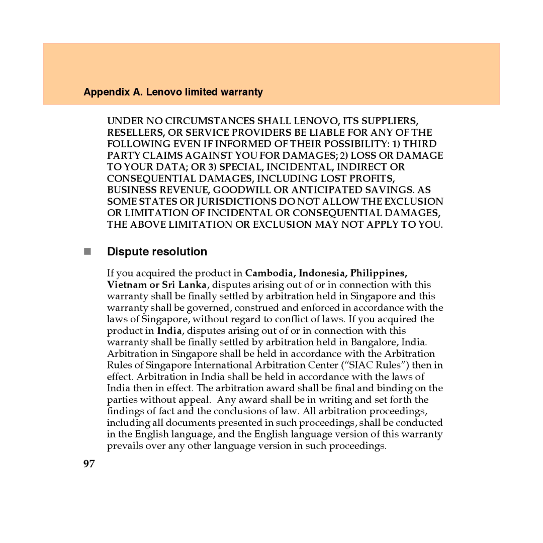 Lenovo Y450 manual „ Dispute resolution 