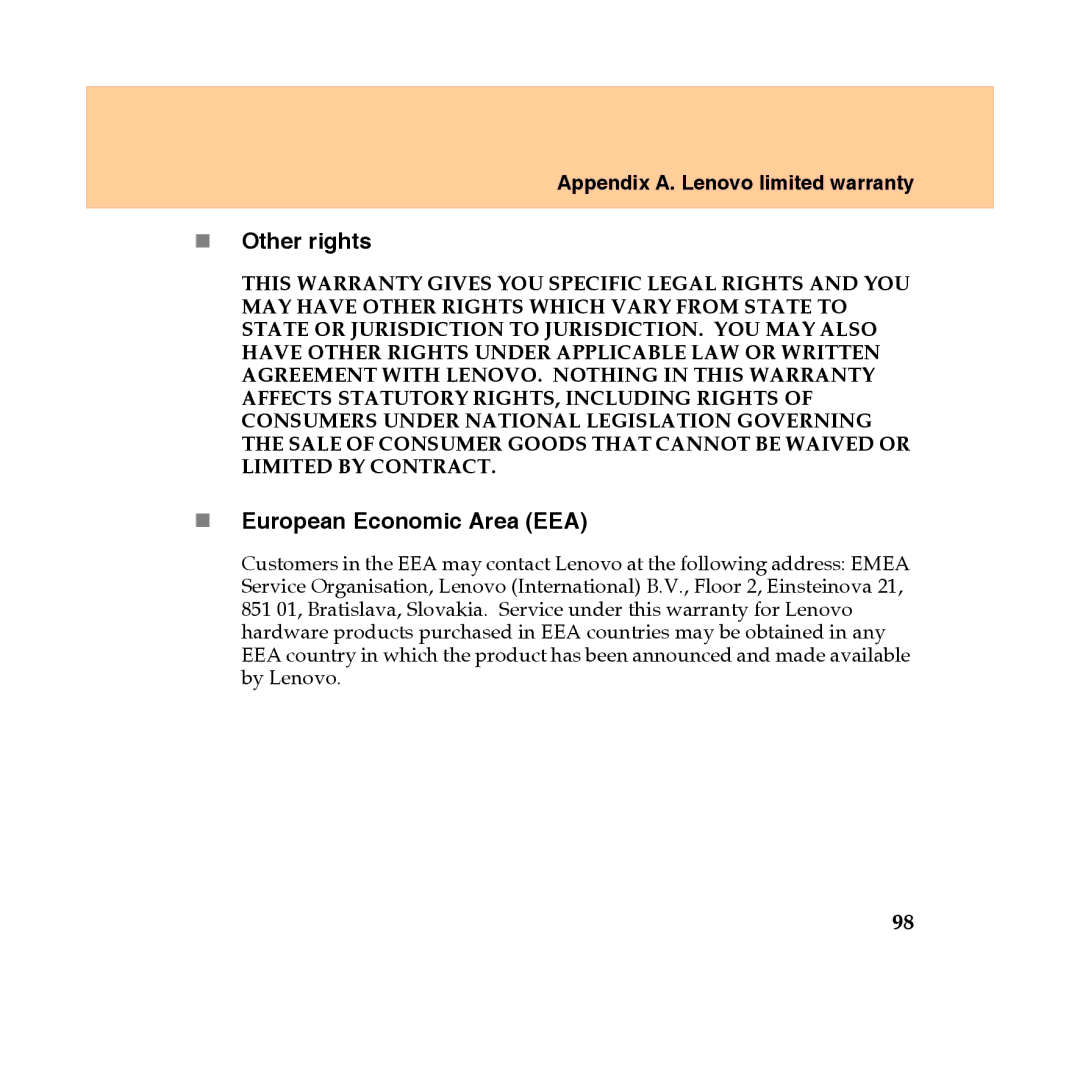 Lenovo Y450 manual „ Other rights, „ European Economic Area EEA 