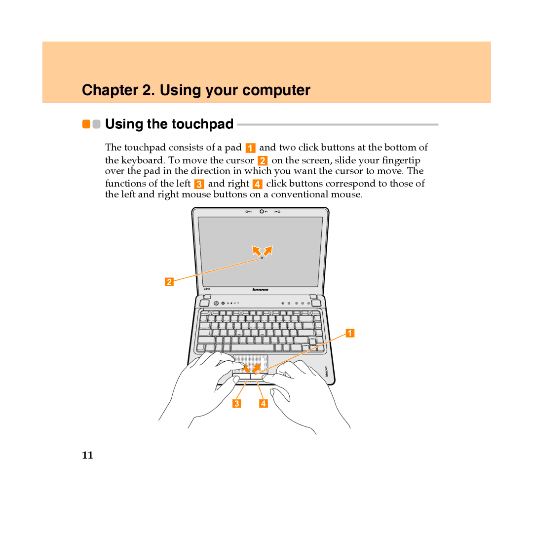 Lenovo Y450 manual Using your computer, Using the touchpad 