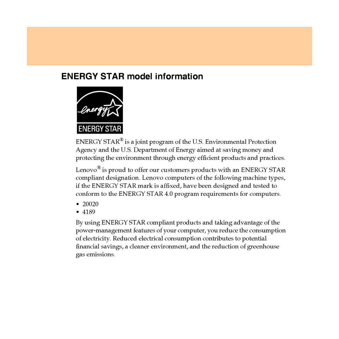 Lenovo Y450 manual Energy Star model information 