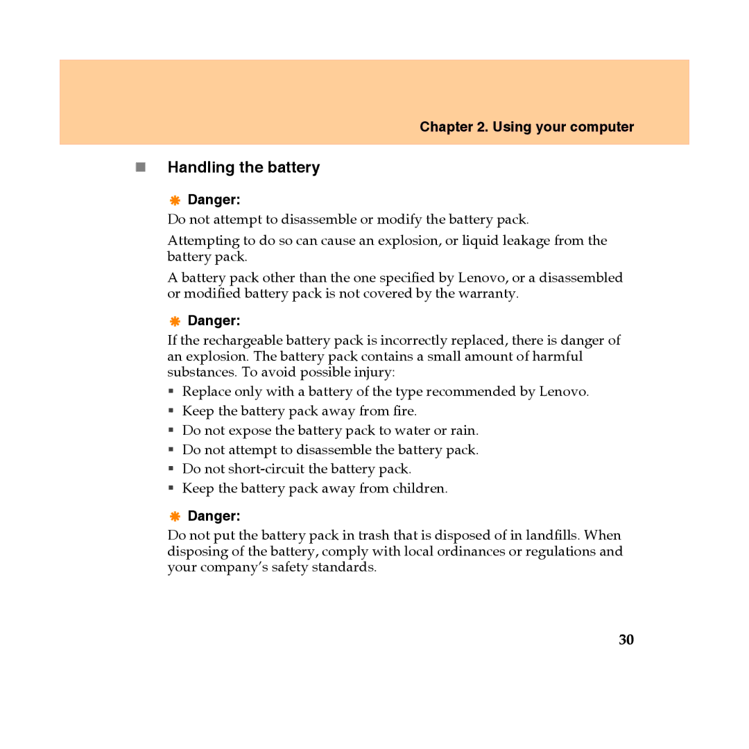 Lenovo Y450 manual „ Handling the battery 