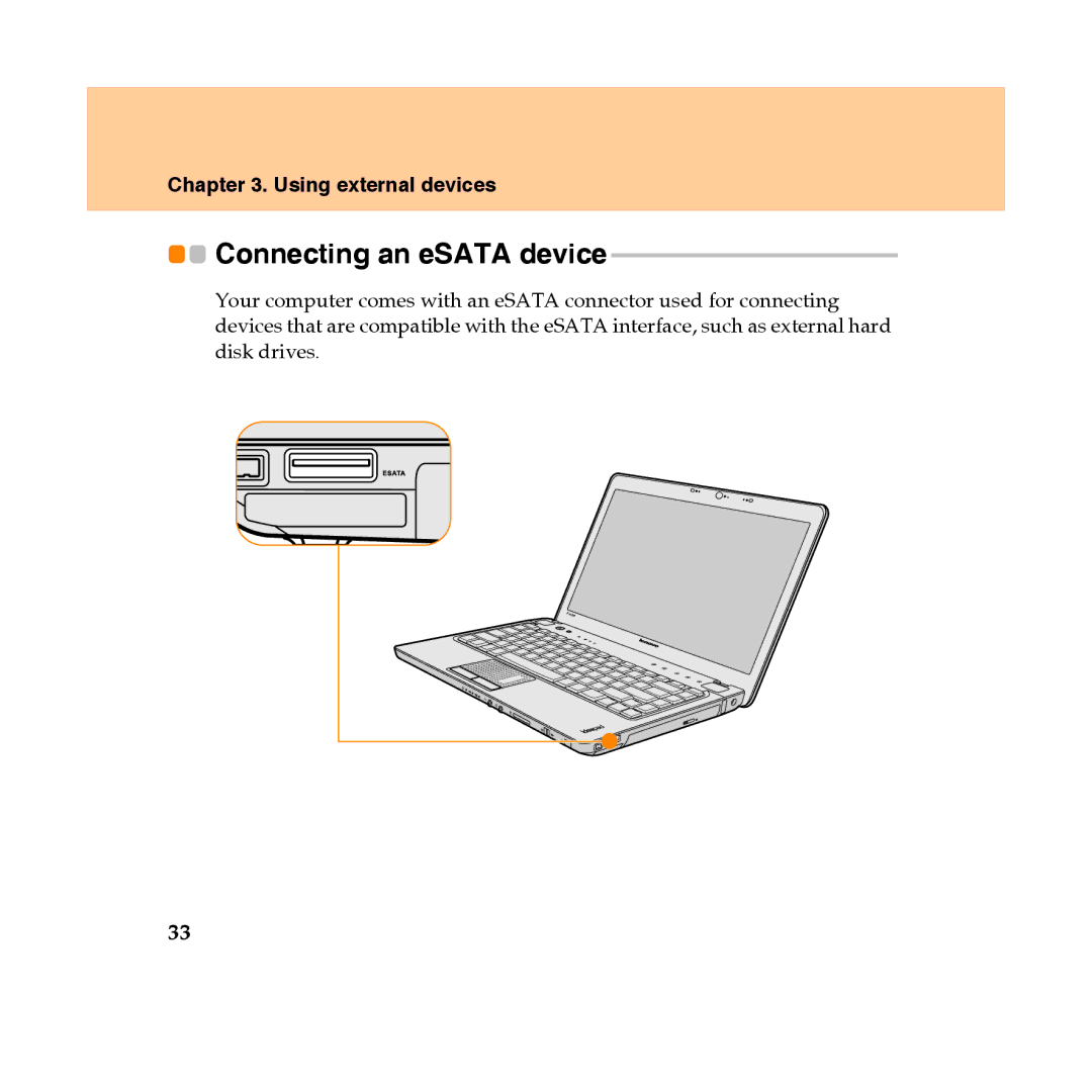 Lenovo Y450 manual Connecting an eSATA device 