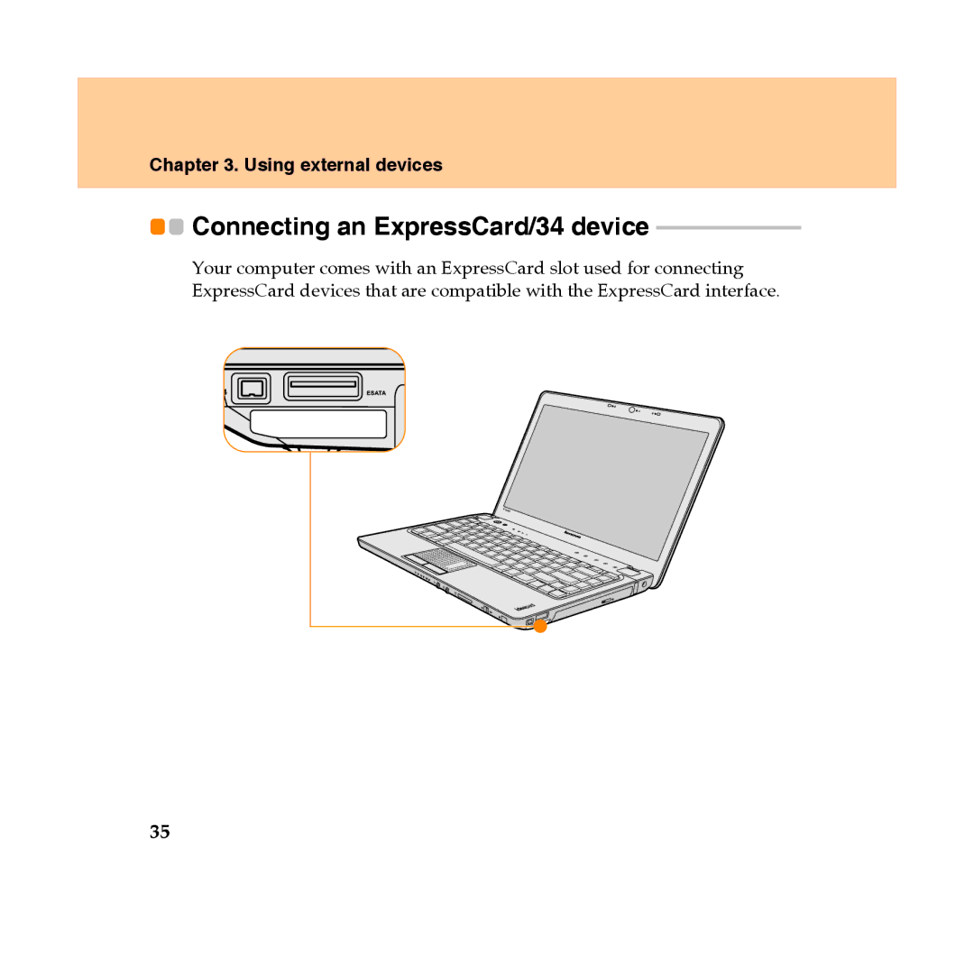 Lenovo Y450 manual Connecting an ExpressCard/34 device 