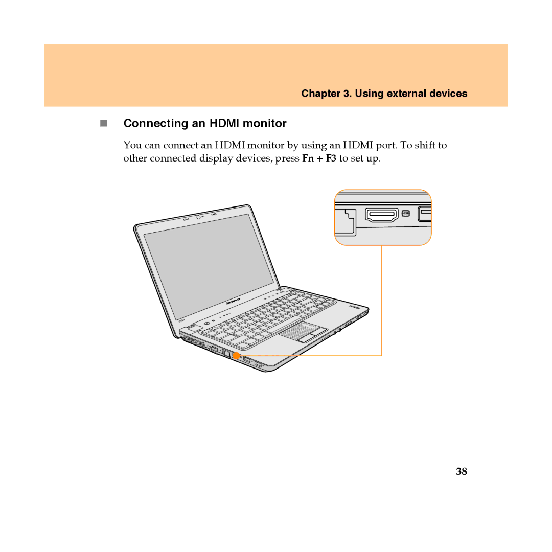 Lenovo Y450 manual „ Connecting an Hdmi monitor 