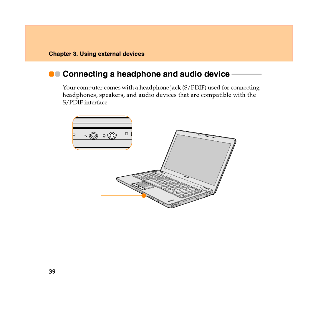 Lenovo Y450 manual Connecting a headphone and audio device 