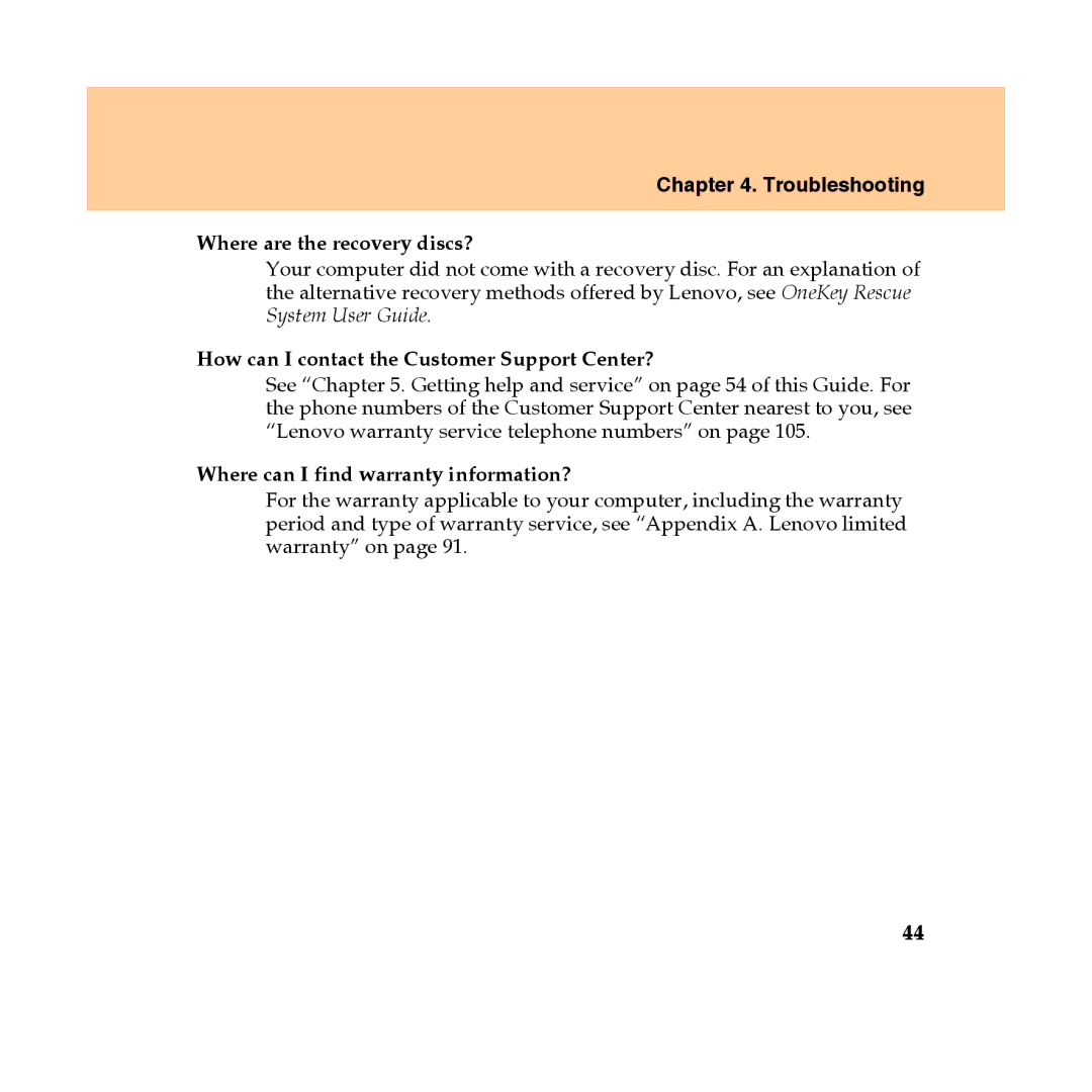 Lenovo Y450 manual Troubleshooting, Where are the recovery discs? 
