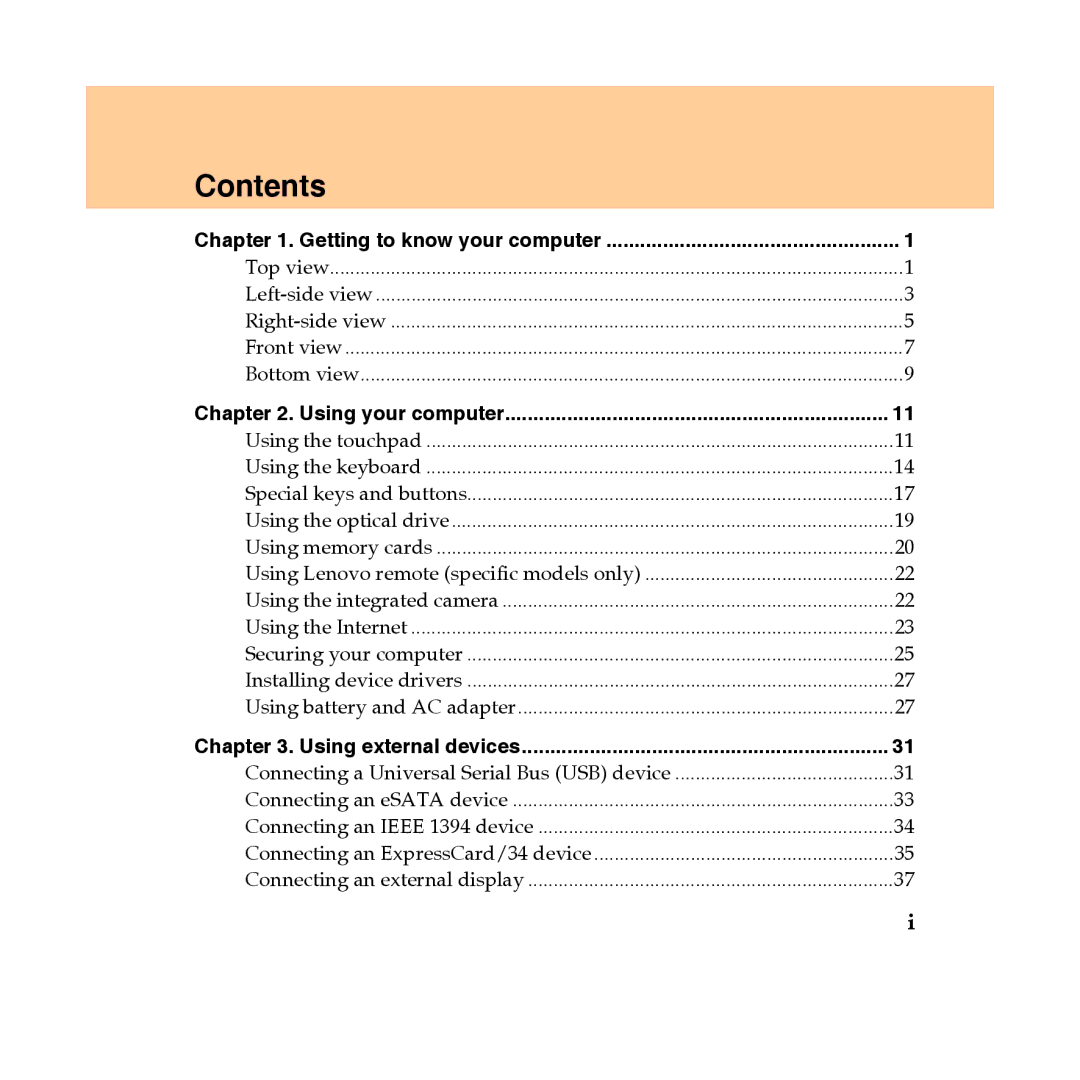 Lenovo Y450 manual Contents 