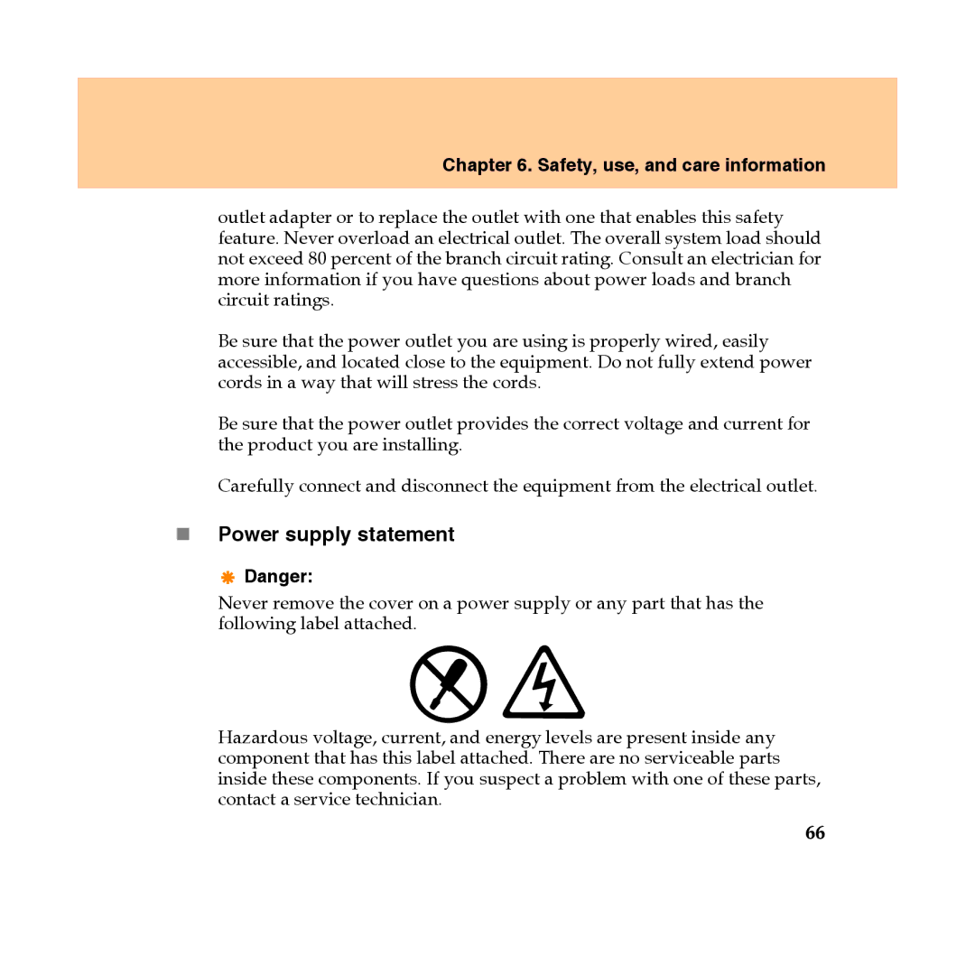 Lenovo Y450 manual „ Power supply statement 