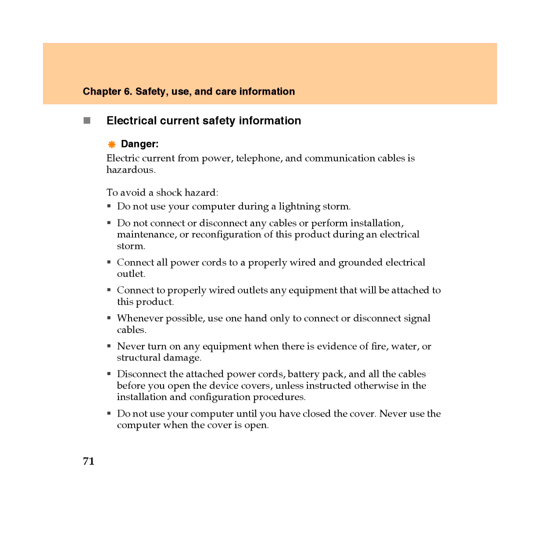 Lenovo Y450 manual „ Electrical current safety information 