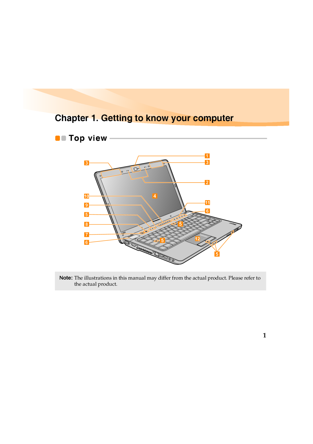 Lenovo Y460 manual Getting to know your computer, Top view 