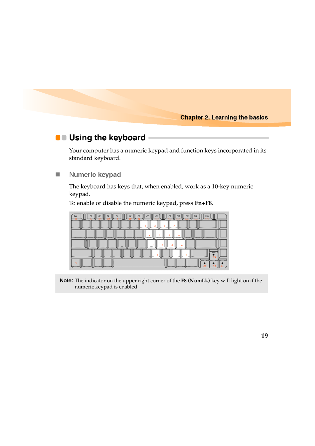 Lenovo Y460 manual Using the keyboard, „ Numeric keypad, Learning the basics 