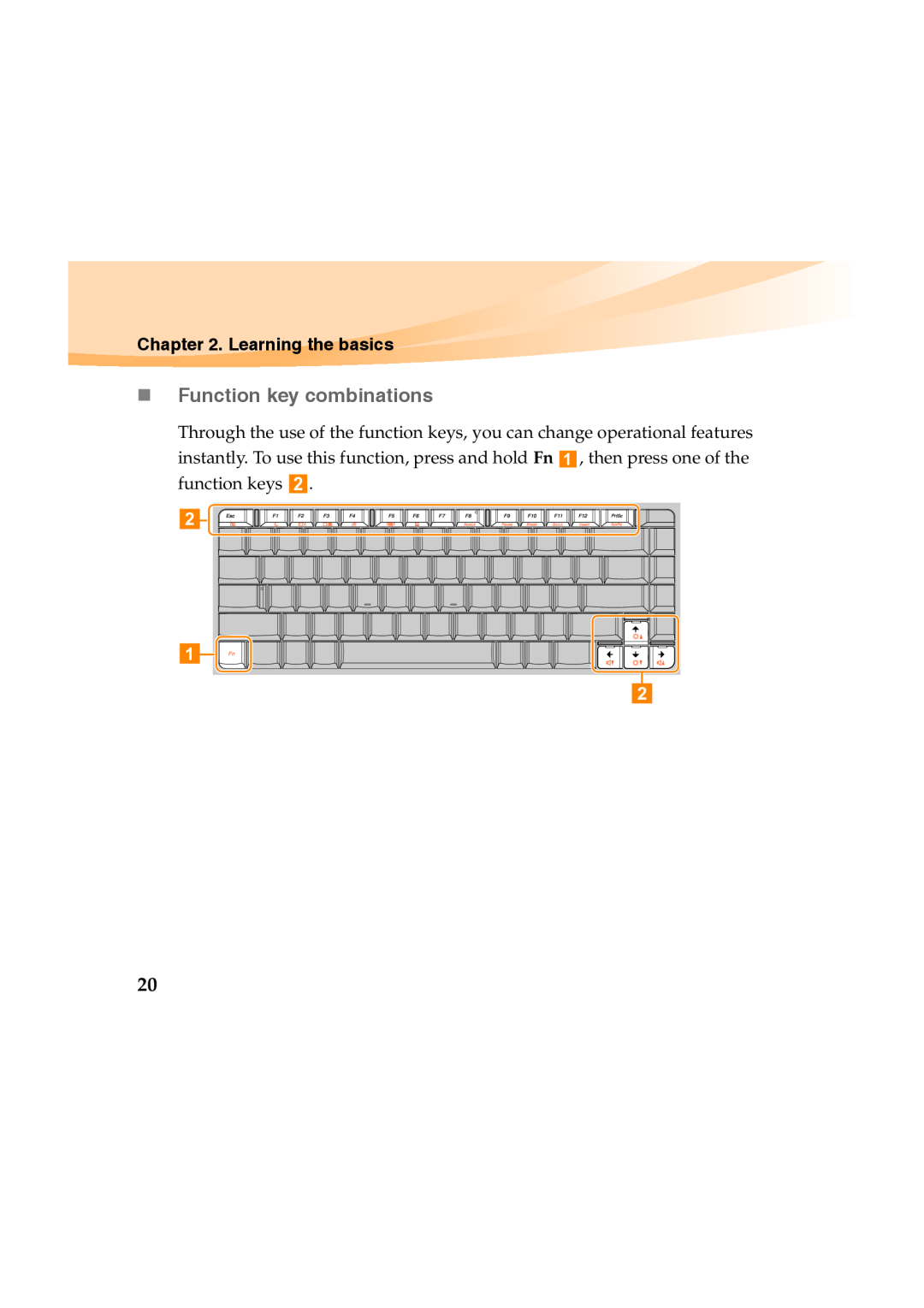 Lenovo Y460 manual „ Function key combinations, Learning the basics 