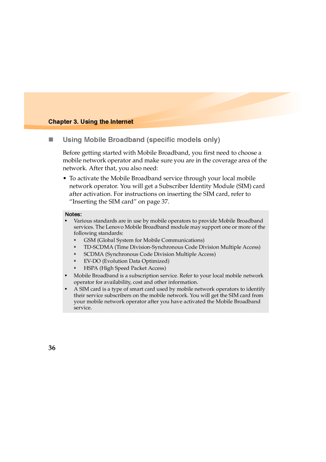Lenovo Y460 manual „ Using Mobile Broadband specific models only, Using the Internet 