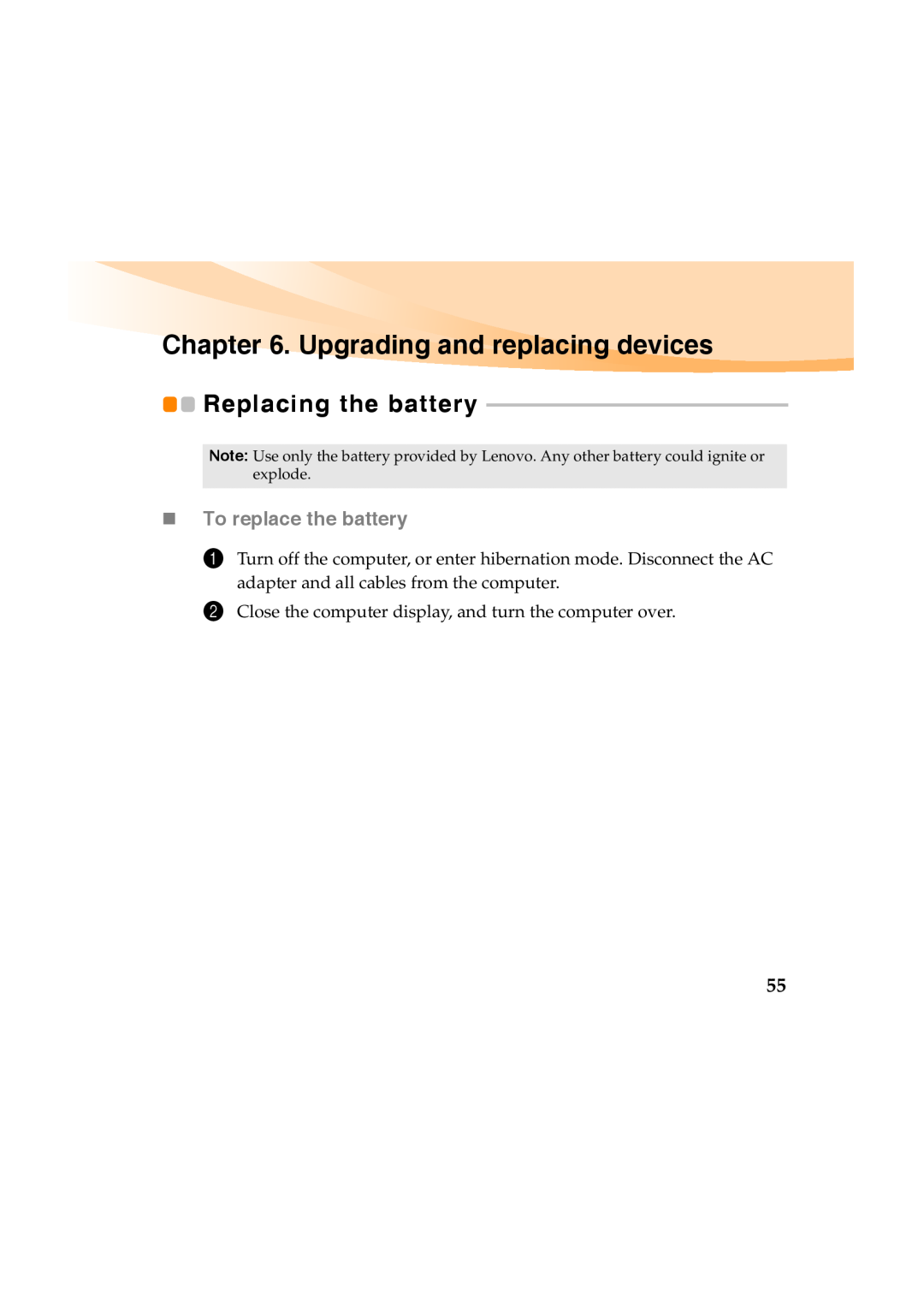 Lenovo Y460 manual Upgrading and replacing devices, Replacing the battery, „ To replace the battery 