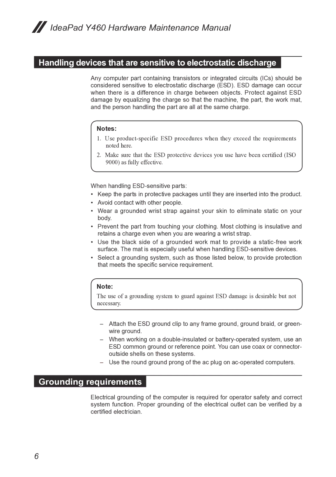 Lenovo Y460 manual Grounding requirements 