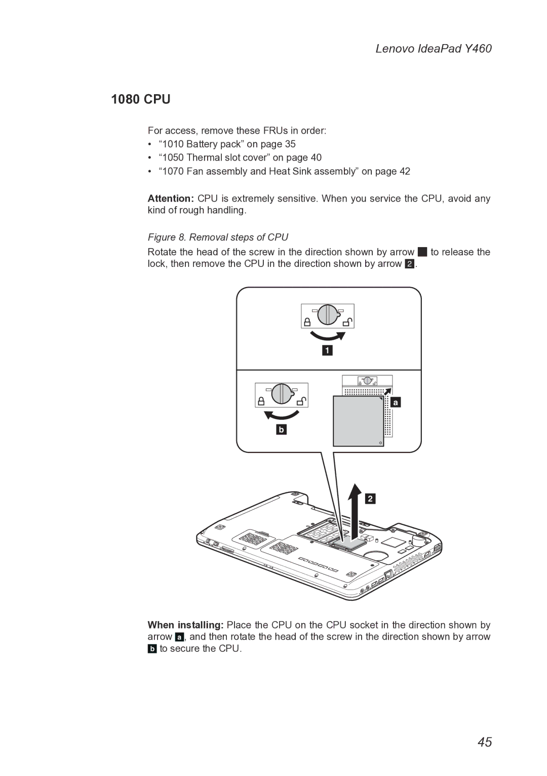 Lenovo Y460 manual 1080 CPU, Removal steps of CPU 