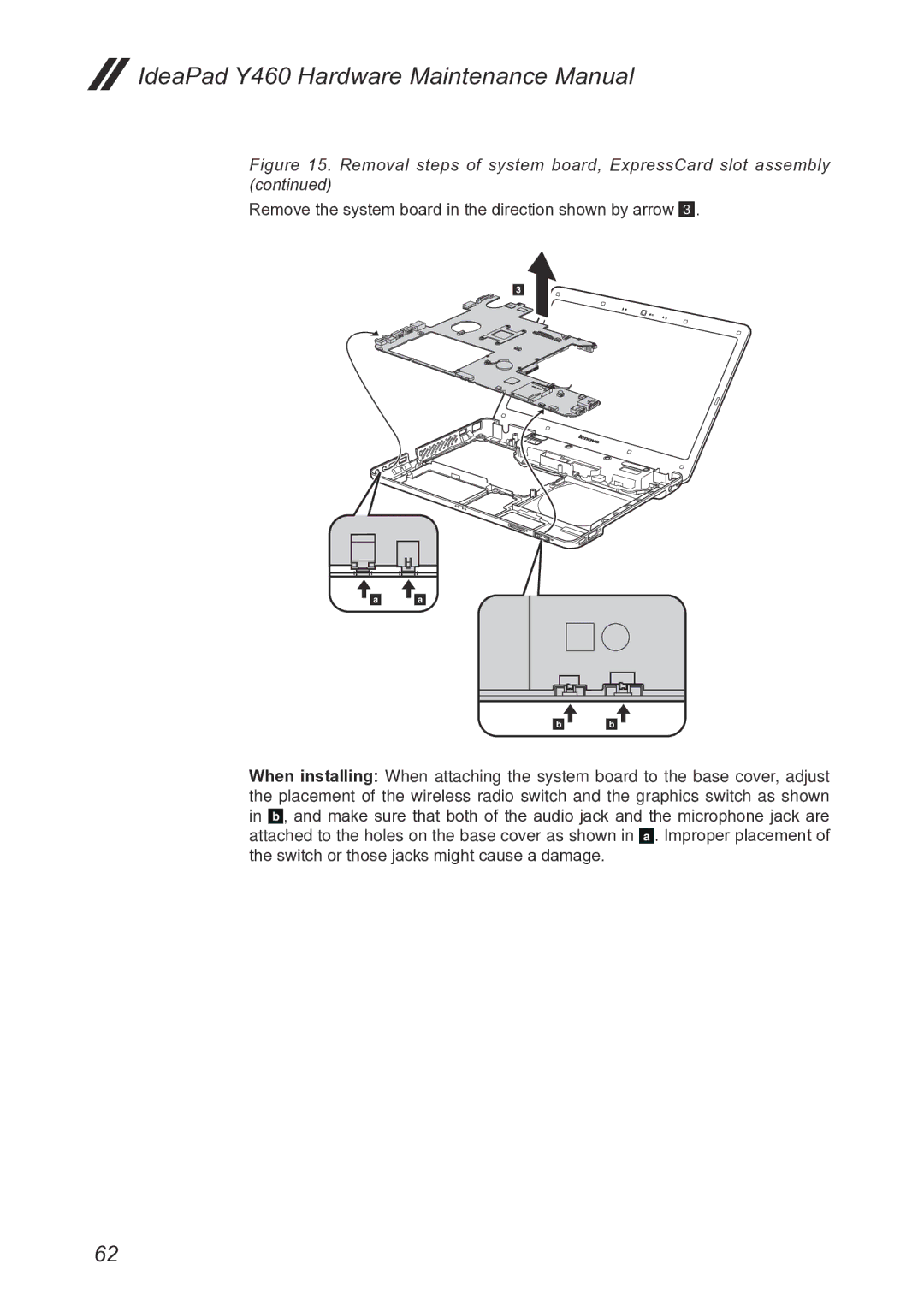 Lenovo Y460 manual Removal steps of system board, ExpressCard slot assembly 