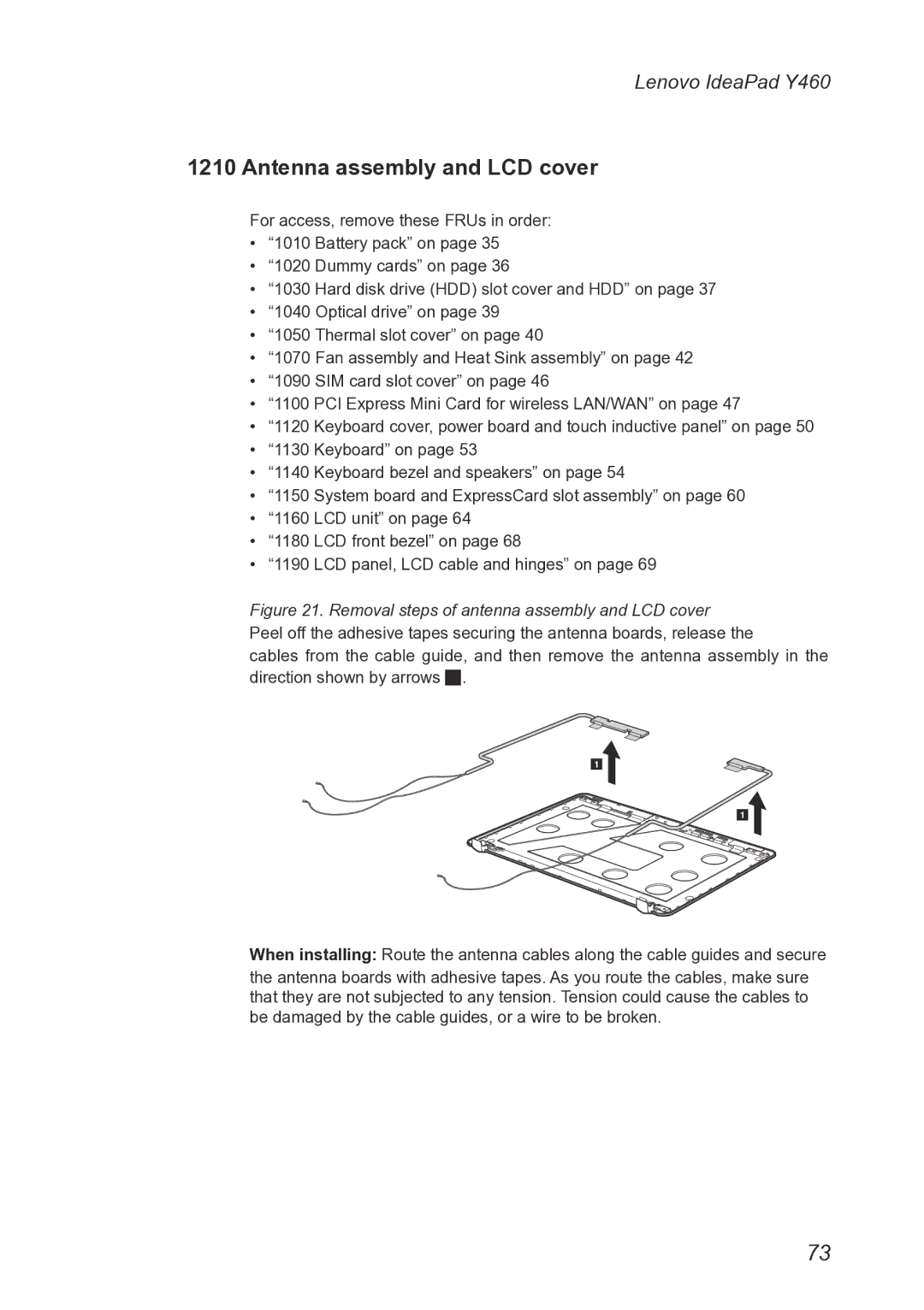 Lenovo Y460 manual Antenna assembly and LCD cover, Removal steps of antenna assembly and LCD cover 