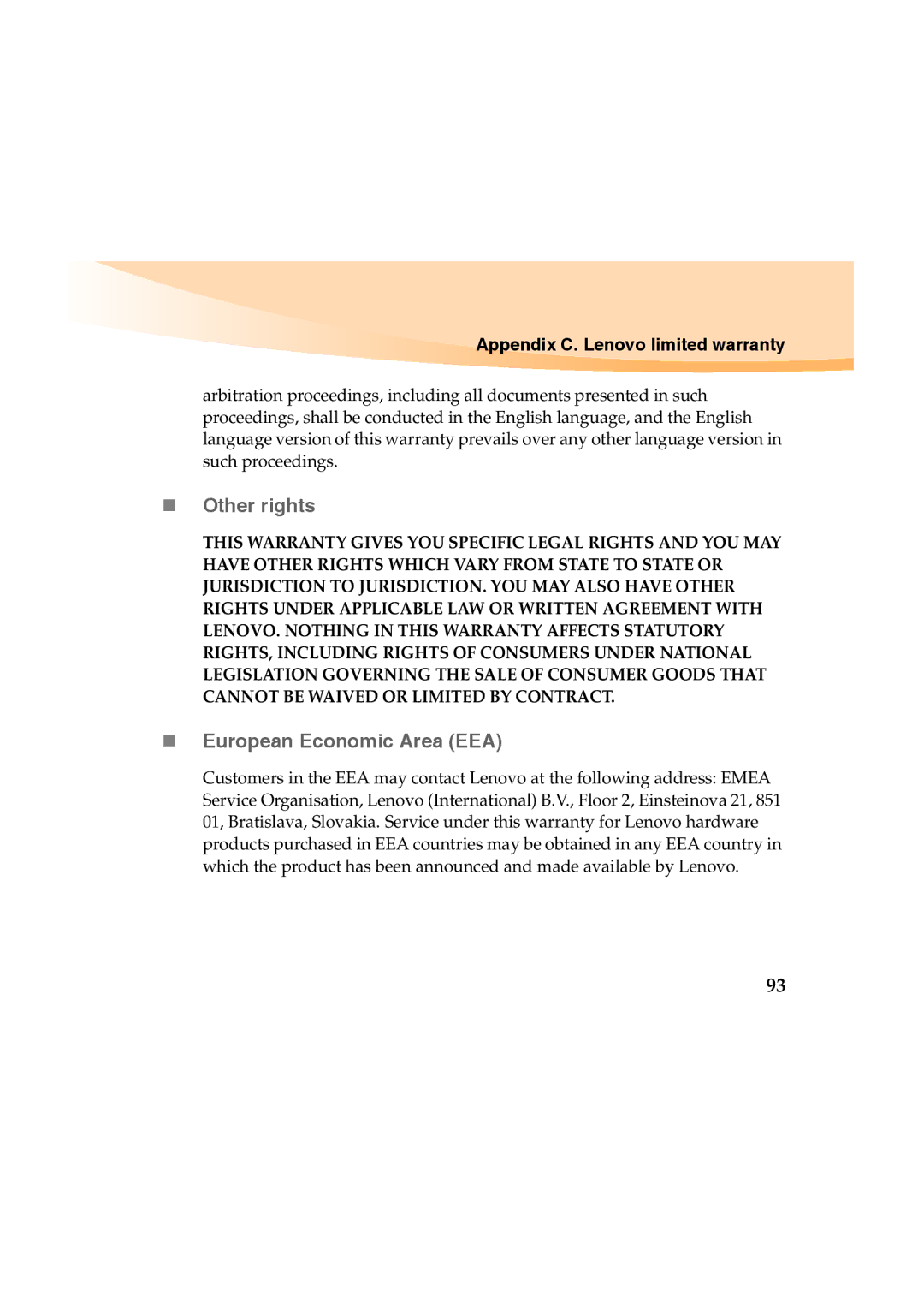 Lenovo Y460 manual „ Other rights, „ European Economic Area EEA 