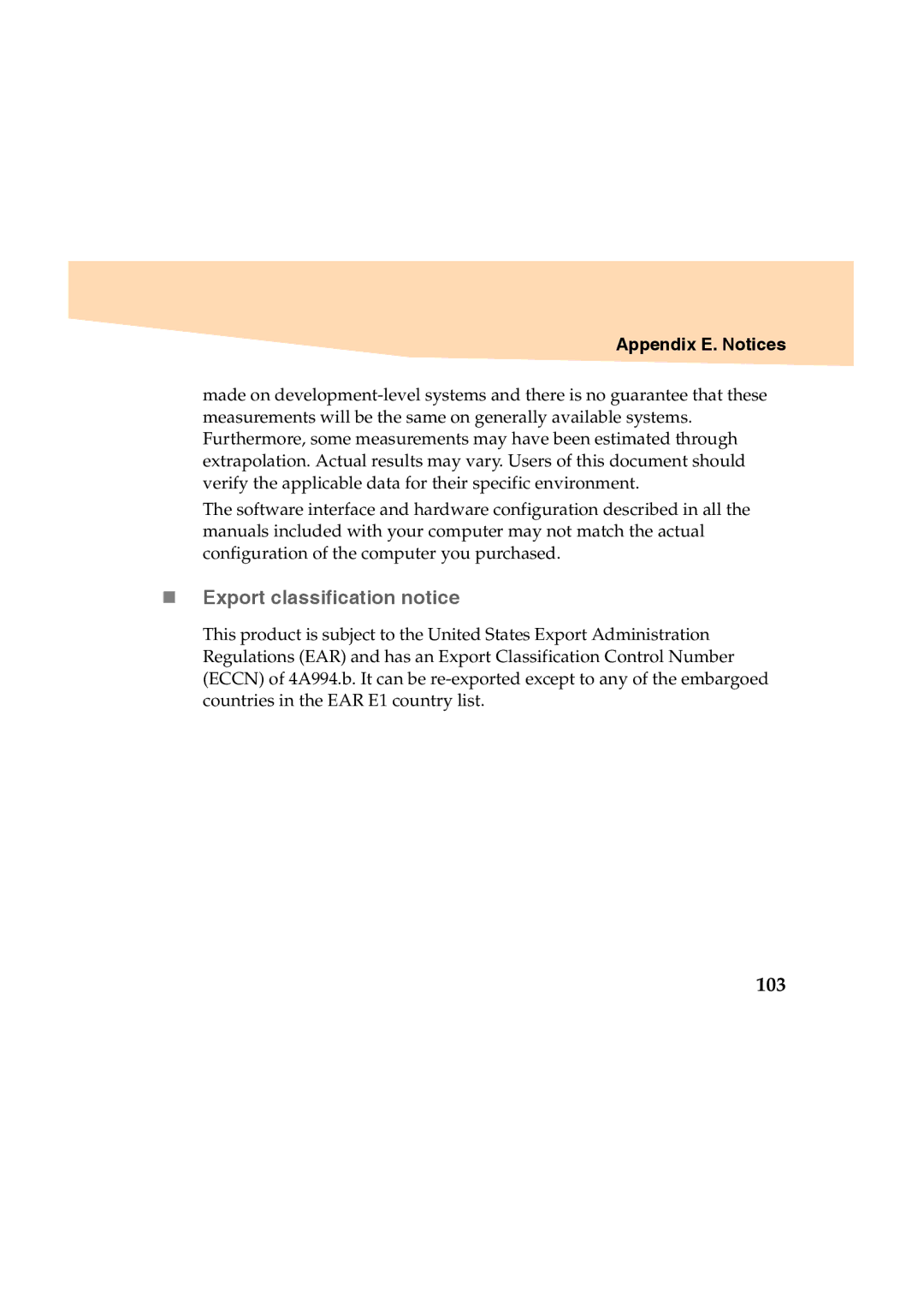 Lenovo Y460 manual „ Export classification notice, 103 