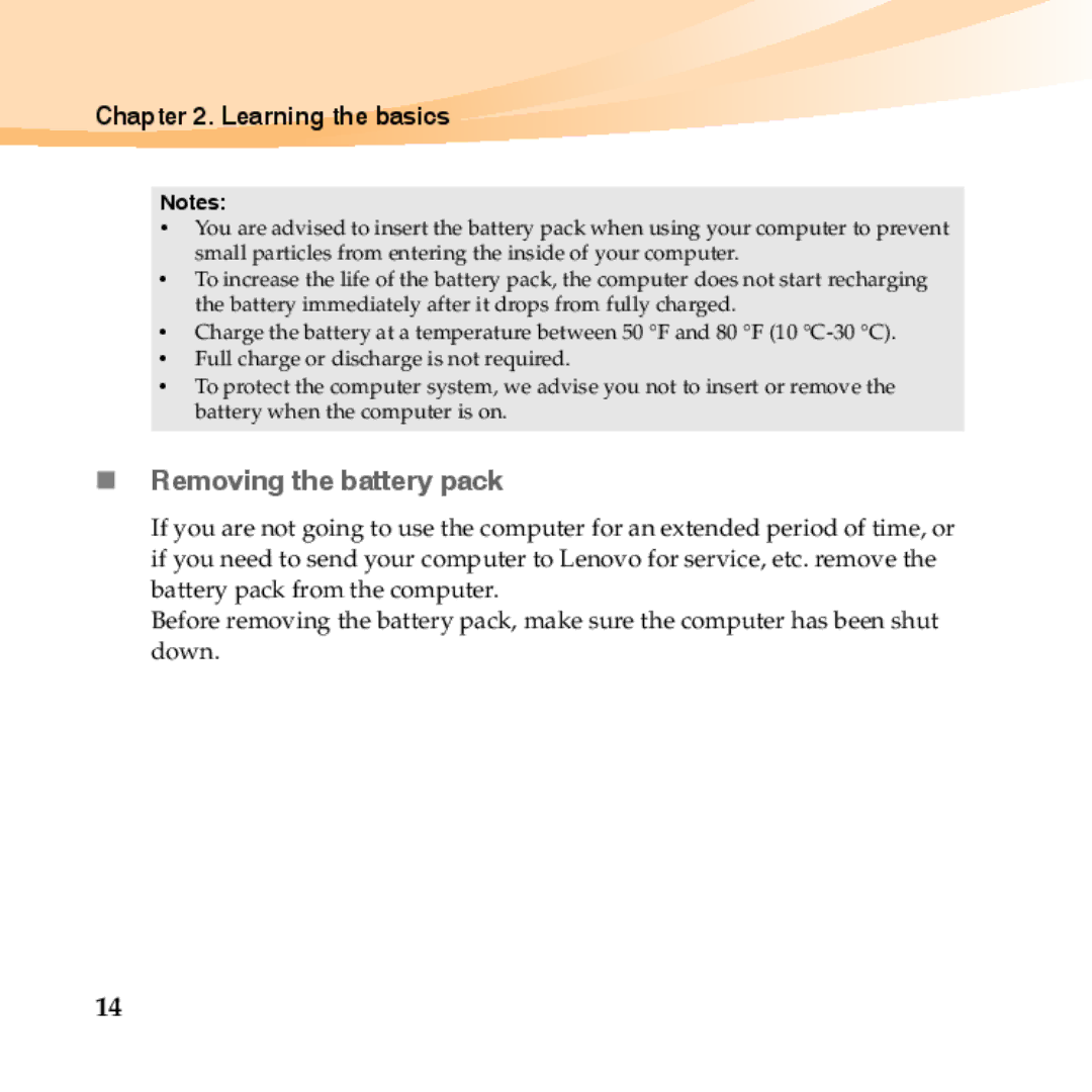 Lenovo Y460 manual „ Removing the battery pack 